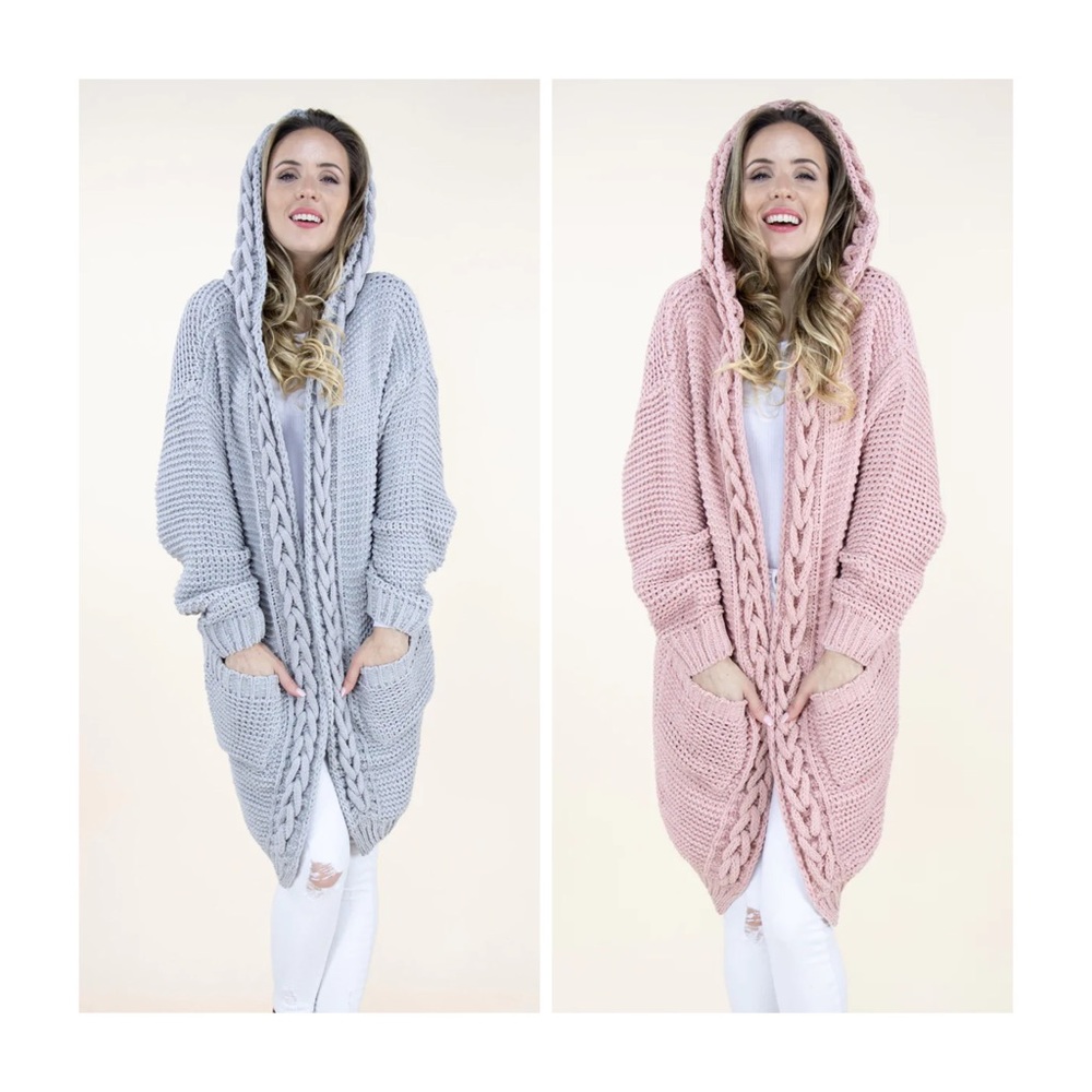 Chunky Knit Braided Open Cardigan Sweater
